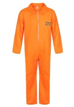 Jutrisujo Gefangenen Kostüm Outfit Herren Damen Halloween Orange Gefängnis Jumpsuit Erwachsene Gefängnis Kriminal Cosplay Fancy, Orange, 32 von Jutrisujo