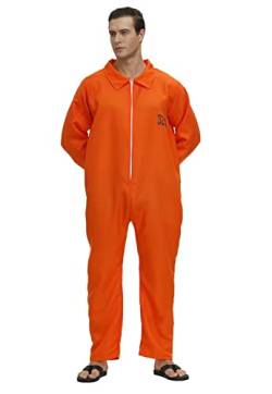 Jutrisujo Gefangener Kostüm Overall Herren Gefangenenkostüm Orange Halloween Cosplay Geflüchteter S von Jutrisujo