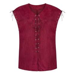 Jutrisujo Herren Renaissance Pirate Lace-up Weste Ärmellos Freizeit Mittelalter Kleidung Cosplay Kostüm Gothic für Oktoberfest Weinrot S von Jutrisujo