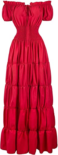 Jutrisujo Kleid Mittelalter Damen Renaissance mit Trompetenärmel Party Frauen Kleidung Kostüm Bodenlang Vintage Retro Festlich Karneval Rot 3XL von Jutrisujo