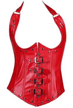 Jutrisujo Korsage Kunstleder Unterbrust Korsett Steampunk Leder Corsage Reissverschluss Halbbrust Corset Stahlstäbchen Rot L von Jutrisujo