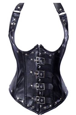 Jutrisujo Korsage Kunstleder Unterbrust Korsett Steampunk Leder Corsage Reissverschluss Halbbrust Corset Stahlstäbchen Schwarz 4XL von Jutrisujo