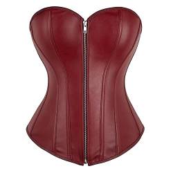 Jutrisujo Korsett Corsage Top Corset Bustier Lack Leder Reißverschluss Damen Burlesque Halloween Pirat Weinrot S von Jutrisujo