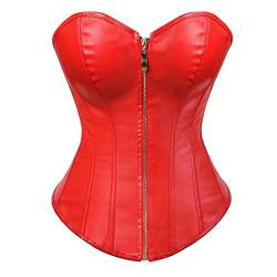 Jutrisujo Korsett Corsage Top Corset Bustier Leder Reißverschluss Damen Halloween Rot XL von Jutrisujo