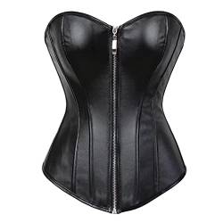 Jutrisujo Korsett Corsage Top Corset Bustier Leder Reißverschluss Damen Halloween Schwarz 4xl von Jutrisujo