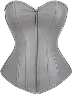 Jutrisujo Korsett Corsage Top Corset Bustier Leder Reißverschluss Damen Halloween Silber L von Jutrisujo