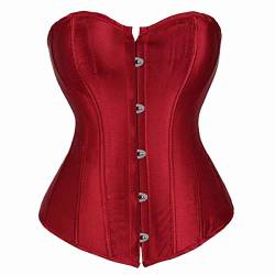 Jutrisujo Korsett Damen Corset Corsage Vollbrust Top Korsage Satin Burlesque Vintage Weißrot 2XL von Jutrisujo