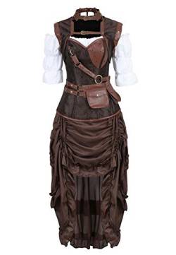 Jutrisujo Korsett Damen Kleid 3 Set Steampunk Corset Dress Rock Bluse Top Corsage Piratenrock Braun Braun 2XL von Jutrisujo