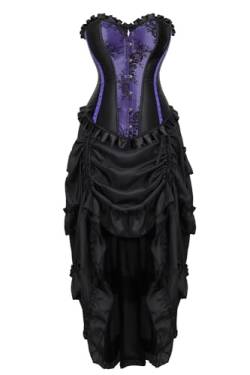 Jutrisujo Korsett Damen Kleid Corsage Corset Dress Korsettkleid Korsage Schnüren Gothic Reizwäsche Vintage Große Größen Burlesque Lila 2XL von Jutrisujo