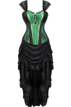 Jutrisujo Korsett Damen Kleid Corsage Gothic Green Corset Dress Reißverschluss Schnüren Reizwäsche Kostüm Halloween Grün 4XL von Jutrisujo