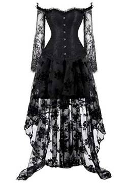 Jutrisujo Korsett Damen Korsagenkleid korsage Gothic Taille Lang Rock Hauch Bluse Kleid Elegant frauen Schwarz 5XL von Jutrisujo