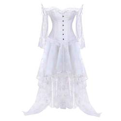 Korsett Damen Korsagenkleid Korsage Gothic Taille Lang Rock Hauch Bluse Kleid Elegant Frauen Weiß 3XL von Jutrisujo