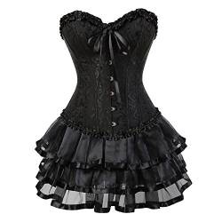 Jutrisujo Korsett Damen Rock Corset Dress Corsagenkleid Kleid Burlesque Gothic Frauen Schwarz 4XL von Jutrisujo