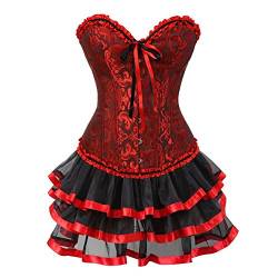 Jutrisujo Korsett Damen Rock Corset Dress Corsagenkleid Kleid Elegant Burlesque Gothic Frauen Rot 3XL von Jutrisujo