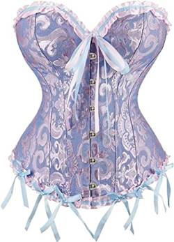 Jutrisujo Korsett Damen Top Corset Korsage Satin Corsage Bluse Schnüren Vintage Burlesque Gothic Frauen Große Größe Blau 2XL von Jutrisujo