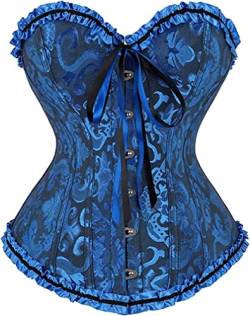 Jutrisujo Korsett Damen Top Corset Korsage Satin Corsage Bluse Viktorianisch Vintage Burlesque Gothic Frauen Große Größe Blau XS von Jutrisujo