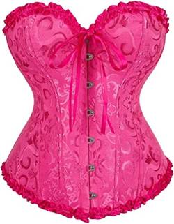 Jutrisujo Korsett Damen Top Corset Korsage Satin Corsage Bluse Vintage Burlesque Halloween Gothic Frauen Große Größe Rosenrot 2XL von Jutrisujo