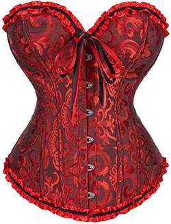 Jutrisujo Korsett Damen Top Corsets Korsage Satin Corsage Bluse Schnüren Vintage Burlesque Gothic Frauen Große Größe Schwarz Rot S von Jutrisujo