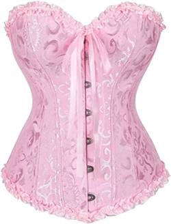 Jutrisujo Korsett Damen Top Corsett Korsage Satin Corsage Bluse Vintage Burlesque Halloween Gothic Frauen Große Größe Rosa S von Jutrisujo