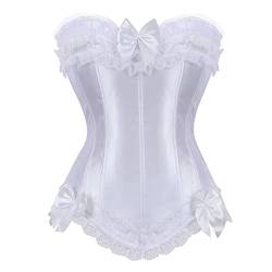 Jutrisujo Korsett Damen Top Corsette Vollbrust Corsage Weißes Corset White Schnüren Corsagentop Vintage Burlesque Gothic Frauen Große Größen XL von Jutrisujo