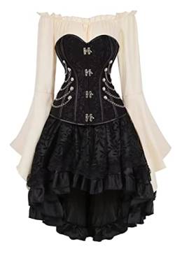 Jutrisujo Korsett Kleid 3 Set Steampunk Corsage Corsagenkleid Bustier Piraten Kostüm Spitzenrock und Bluse für Karneval Halloween Schwarz L von Jutrisujo