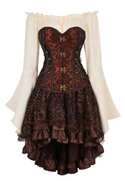 Jutrisujo Korsett Kleid 3 Set Steampunk Corsage Corsagenkleid Bustier Piraten Kostüm Spitzenrock und Bluse für Karneval Halloween Schwarz M von Jutrisujo