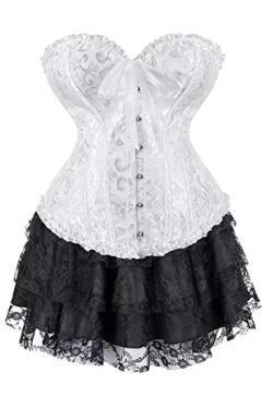 Jutrisujo Korsett Kleid Corsage Damen Rock Elegant Kostüm mit Corsagenkleid Spitzenrock Karneval Halloween Schwarz Weiß XL von Jutrisujo