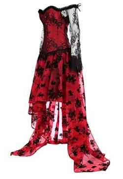 Jutrisujo Korsett Kleid Corset Dress Damen Gothic Taille Lang Rock Hauch Bluse Elegant frauen rot L von Jutrisujo