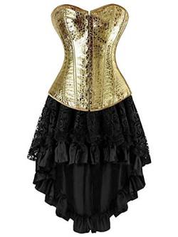 Jutrisujo Korsett Kleid Damen Leder Corsage Korsage Corsagenkleid Korsettkleid Corset Dress Gothic Pirat Frauen Halloween Gold 2XL von Jutrisujo
