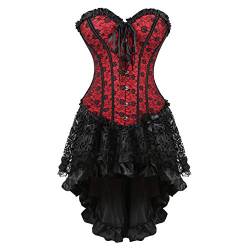 Jutrisujo Korsett Kleid Rock Damen Corset Dress Gothik Spitze Corsagenkleid Viktorianisch Rot 3XL von Jutrisujo