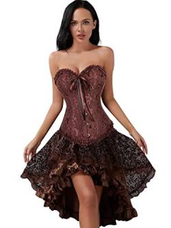 Jutrisujo Korsett Kleid Rock Set Damen Kostüm Pirat Corsage Corset Dress Bustier Korsage Corsagenkleid Halloween Piratenkleid Braun L von Jutrisujo