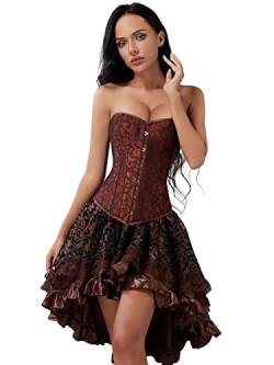 Jutrisujo Korsett Kleid Rock Set Damen Kostüm Pirat Corsage Corset Dress Bustier Korsage Corsagenkleid Halloween Piratenkleid Braun M von Jutrisujo