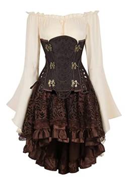 Jutrisujo Korsett Kleid Top 3 Set Corsage Steampunk Corset Dress Korsettkleid Damen Korsage Gothic Piraten Frauen Braun L von Jutrisujo