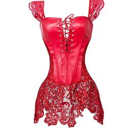 Jutrisujo Korsett Leder Damen Corsage Gothic Kunstleder Korsagenkleid Reißverschluss Schnüren Rot 4XL von Jutrisujo