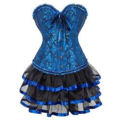 Jutrisujo Korsett Rock Corset Dress Corsagenkleid Kleid Bustier Corsagen Burlesque Gothic Frauen Damen Halloween Blau 5XL von Jutrisujo