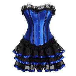 Jutrisujo Korsett bustier damen korsage Corsagenkleid frauen Gothic Kleid Rock tutu set Spitze Kostüm Burlesque Blau 2XL von Jutrisujo