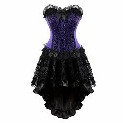 Jutrisujo Korsett kleid corset bustier dress set Spitzen schnüren burlesque Violett Schwarz m von Jutrisujo