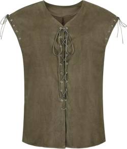 Jutrisujo Kostüm Herren Weste Mittelalter Kleidung Renaissance Pirat Gothic Mantel Steampunk mit Schnürung Oktoberfest Outfit Karneval Militärgrün L von Jutrisujo