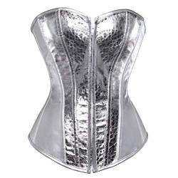 Jutrisujo Leder Korsett Corsage Damen Corset Bustier Kunstleder Front Reissverschluss mit Silber XL von Jutrisujo