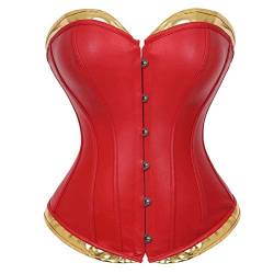 Jutrisujo Leder Korsett Damen Bustier Kunstleder Corsage Top Nähen Gothic Steampunk Große Größen Rot XL von Jutrisujo