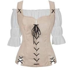 Jutrisujo Mittelalter Bluse Damen Renaissance Weste Set Pirat Kleidung Kostüm Gothic Mantel Steampunk Sexy Vintage Cosplay Top Halloween Aprikose L von Jutrisujo