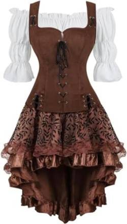 Jutrisujo Mittelalter Kleid Bluse Weste Set Damen Kleidung Renaissance Pirate Kostüm Gothic Mantel Steampunk Viktorianisch Cosplay Top Halloween Kaffee S von Jutrisujo