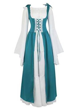 Jutrisujo Mittelalter Kleid Renaissance Damen mit Trompetenärmel Party Kostüm bodenlang Vintage Retro Costume Cosplay Blau S von Jutrisujo