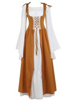 Jutrisujo Mittelalter Kleid Renaissance Damen mit Trompetenärmel Party Kostüm bodenlang Vintage Retro Costume Cosplay Gelb XL von Jutrisujo
