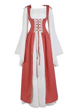 Jutrisujo Mittelalter Kleid Renaissance Damen mit Trompetenärmel Party Kostüm bodenlang Vintage Retro Costume Cosplay Rot 3XL von Jutrisujo