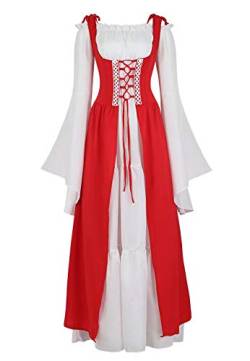 Jutrisujo Mittelalter Kleid Renaissance Damen mit Trompetenärmel Party Kostüm bodenlang Vintage Retro Costume Cosplay Rot S von Jutrisujo