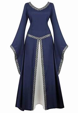 Jutrisujo Mittelalter Kleid Renaissance mit Trompetenärmel Party Kostüm bodenlang Vintage Retro Costume Cosplay Damen Blau S von Jutrisujo