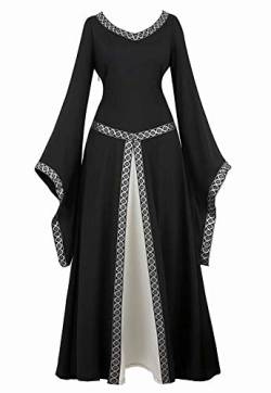 Jutrisujo Mittelalter Kleid Renaissance mit Trompetenärmel Party Kostüm bodenlang Vintage Retro Costume Cosplay Damen Schwarz 2XL von Jutrisujo