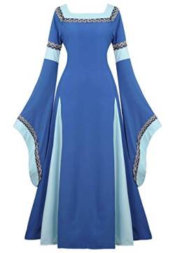 Jutrisujo Mittelalter Kleid mit Trompetenärmel Party Kostüm bodenlang Vintage Retro Renaissance Costume Cosplay Damen Blau XS von Jutrisujo