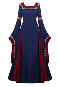 Jutrisujo Mittelalter Kleid mit Trompetenärmel Party Kostüm bodenlang Vintage Retro Renaissance Costume Cosplay Damen Dunkel blau XS von Jutrisujo